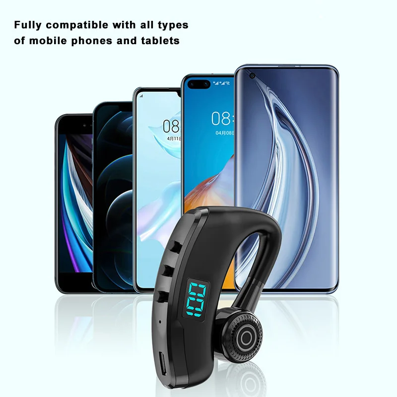 2022 New V9 Business Earphone 5.1 Bluetooth Wireless Headphones Ear Hook Hi-Fi Stereo Headset Hands Free Sports Earbuds with Mic