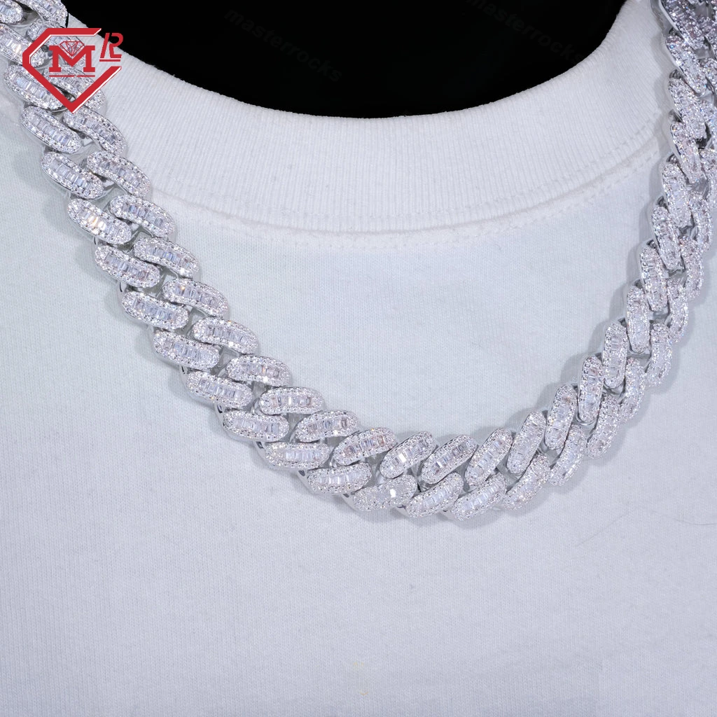 Buss Down 925 Silver Miami Cuban Link Chain With Gra Certificate 16mm Baguette Big Iced Out Moissanite Cuban Chain