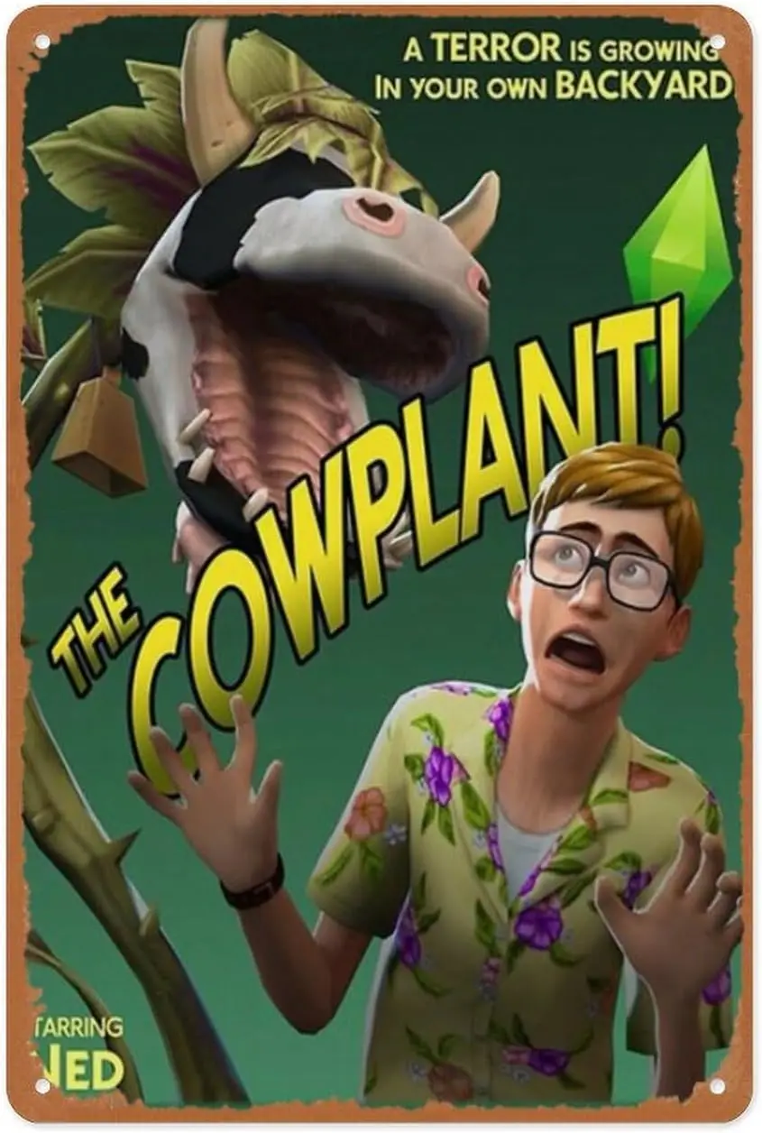 Retro Game Metal Sign - The Cowplant! Movie Poster - The Sims 4 Plumbob Basegame -  Video Game Wall Art | Console Classic Dec