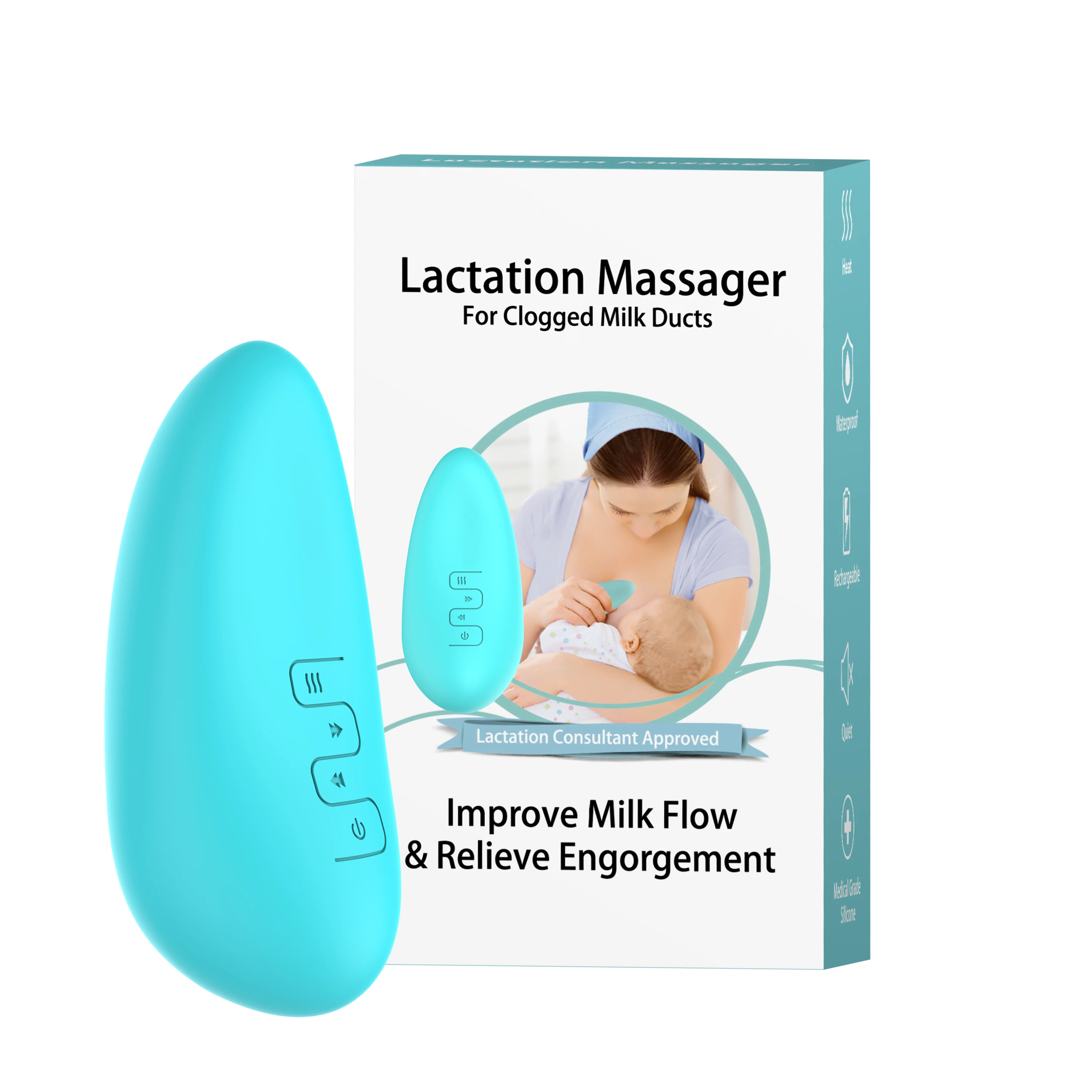 Waterproof Handheld Mini Breast Massager with Heating 5 Vibration Modes for Nursing Care