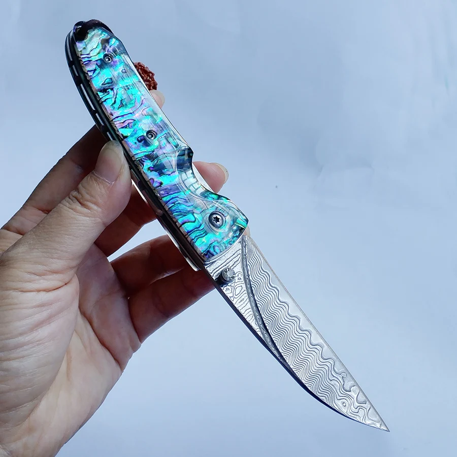 Folding Blade Knife sharp Damascus steel Exquisite Shell handle outdoor camping self-defense knife EDC Tool