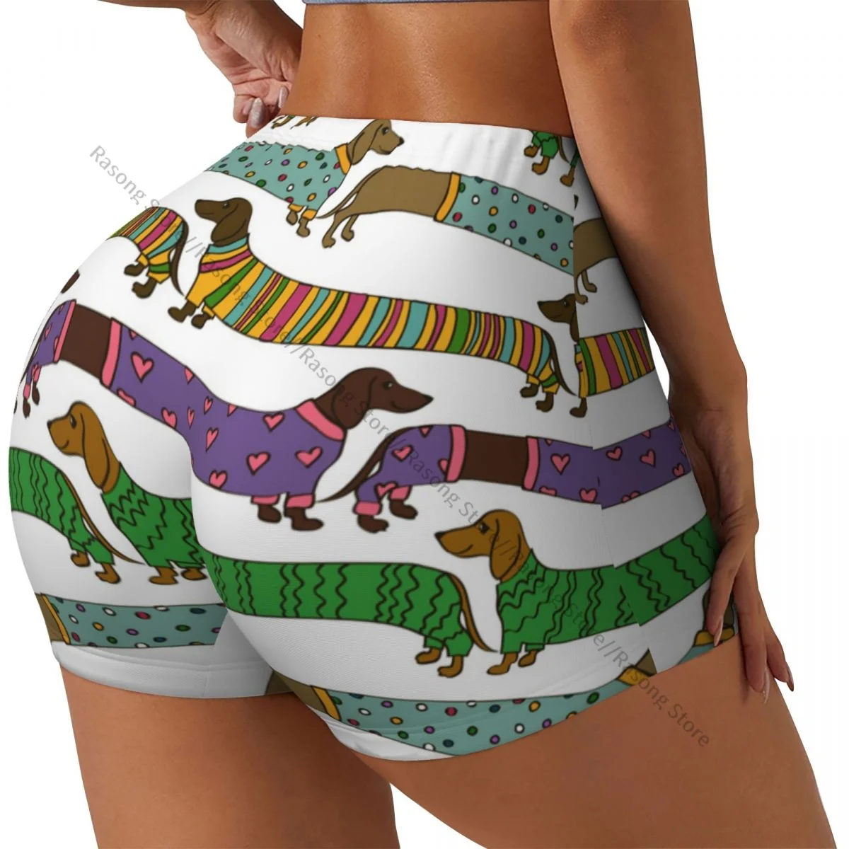 

Шорты для йоги из спандекса для женщин, забавные таксы, собаки, одетые в красочную одежду, шорты для тренировок