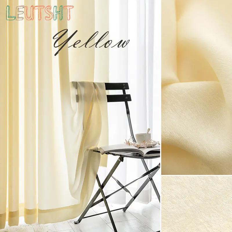 French Curtains for Living dining Room Bedroom Cream Color Window Screen Thickened Linen Balcony Window Screen tulle Custom