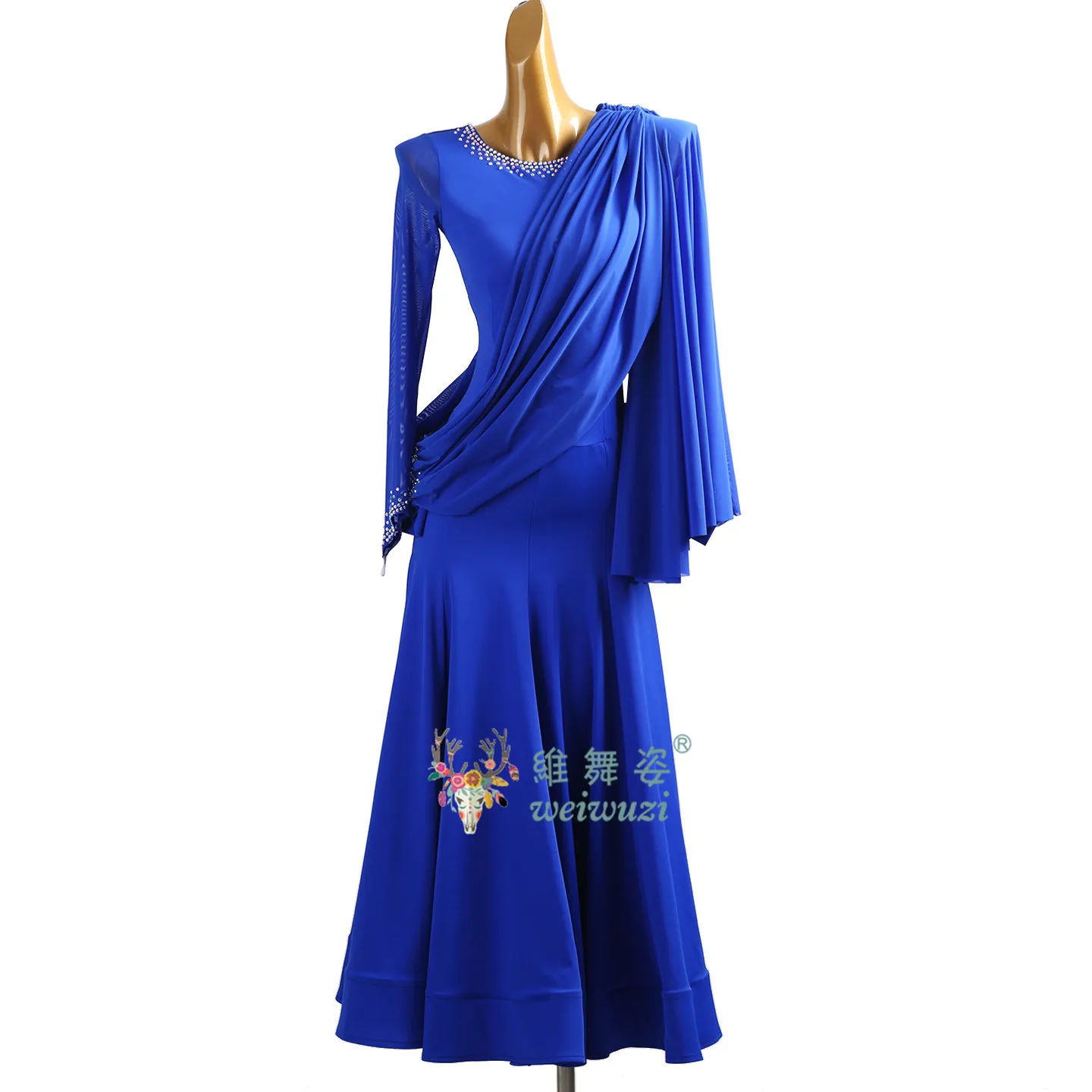 Luxuriöses Ballkleid für Damen: Modernes Nationalwaltz-Tanzkostüm mit fliegenden Ärmeln und großem Schwung für Wettkämpfe und Aufführungen – Detail 2