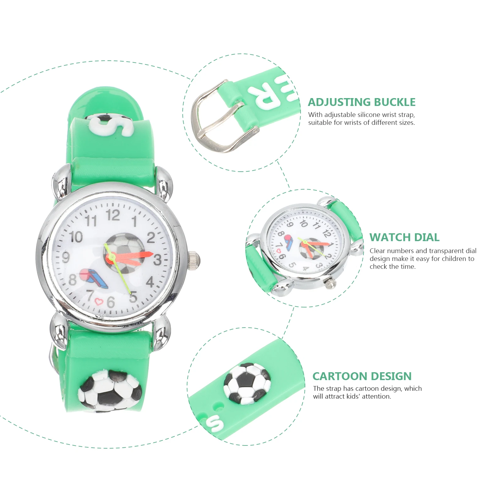 

Children Silicone Watch Green Plastic Mirror Cartoon Design Adjustable Rubber Wristband Durable Kids Accessory Holiday Gift