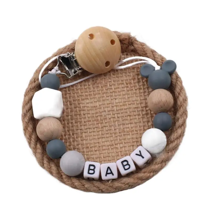 Handgemachte Personalisierte Name Silikon Baby Schnuller Clip Maus Perlen Schnuller Kette Halter Baby Sicher Beißring