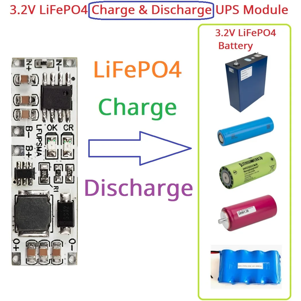 2 IN 1 DC 3.2V LiFePO4 Battery Charge & Discharge UPS Module 5V 9V 12V DC DC Boost Converter for Arduino ESP32 ESP8266 Wifi IOT