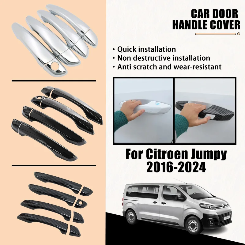 Door Handle Covers For Citroen Jumpy 2016-2024 2017 2018 2019 2020 Carbon Fiber Chrome Car Accessories Catch Rustproof Stickers