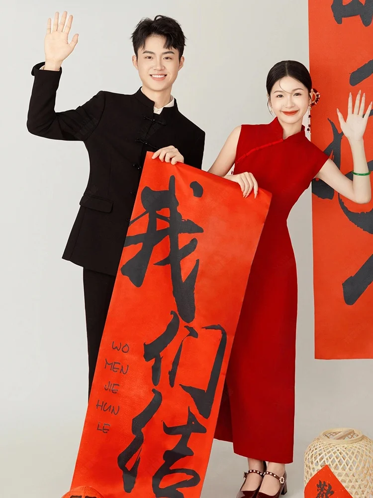 

Ele Red Chinese Sle Wedding Dr Simple Retro Bridal Gown Low Waist Zipper Design for Wedding And Parties