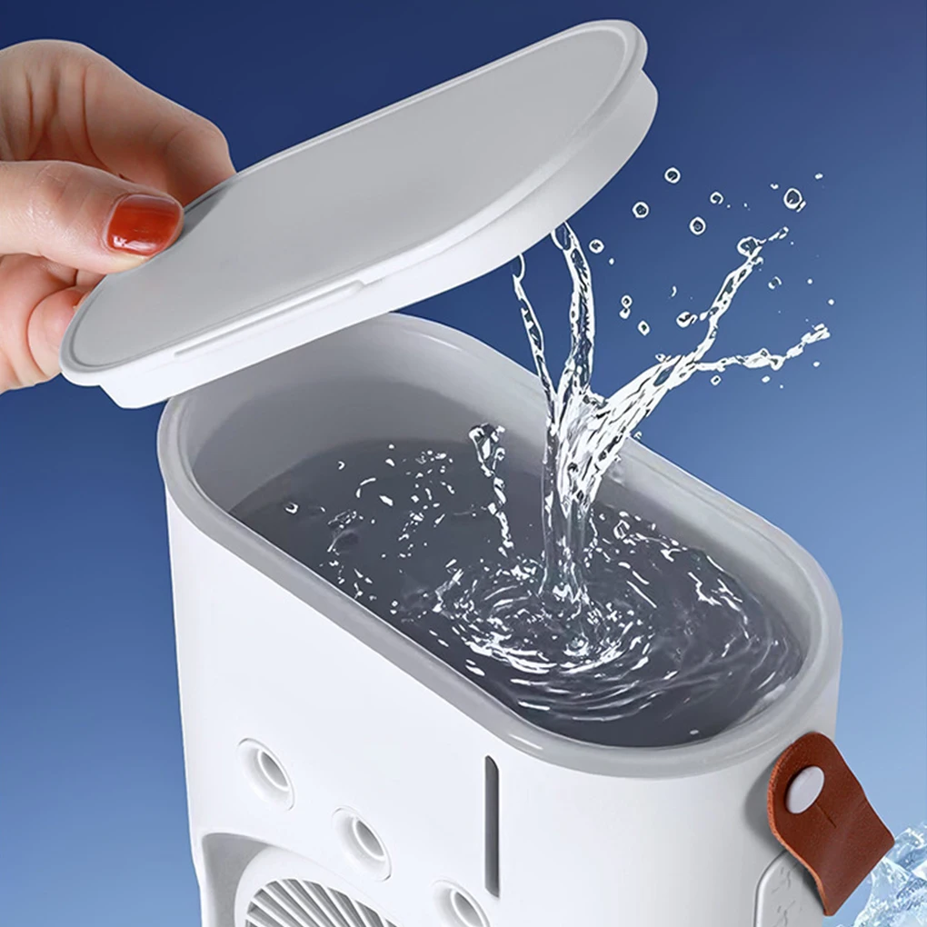 Ventilador de aire acondicionado con pulverizador de doble cabezal, Enfriador de aire de escritorio USB recargable de 3 velocidades, luz nocturna, fácil refrigeración para oficina y hogar