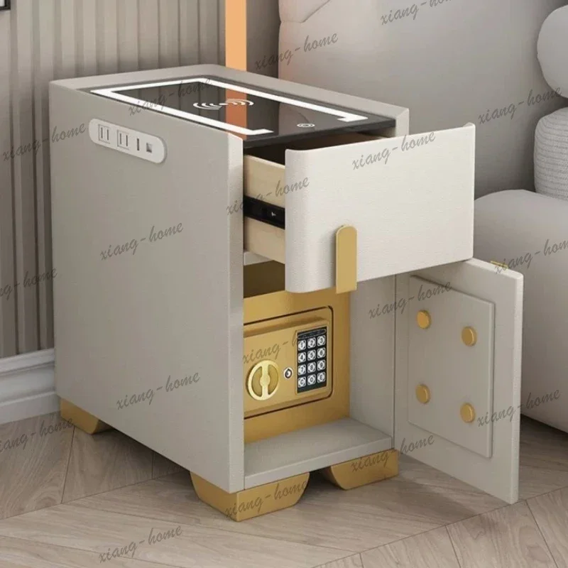 LJY Secret Charging Night Stands Narrow Safes White Clearance Bedside Tables Glossy Fluted Muebles Para Dormitorio Furniture Hom