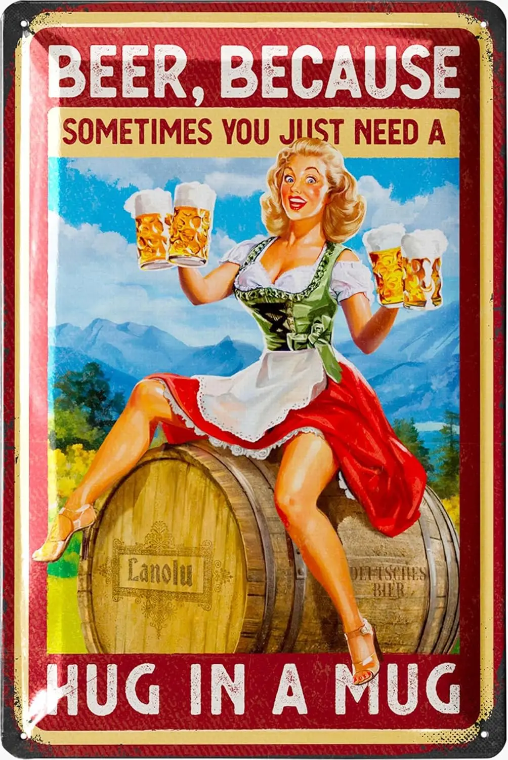 Vintage Beer Sign - Sometimes You Need A Hug In A Mug - Beer Signs for man Cave, Metal Beer Signs, Funny Metal Bar Signs, Vintag