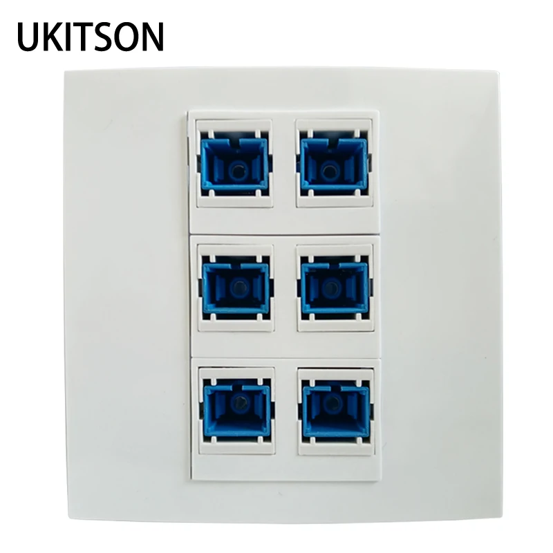 Six Ports SC UPC Fiber Optical Socket Faceplate Panel 6 Plugs SC-SC Female Pass Through Connector Wall Outlet