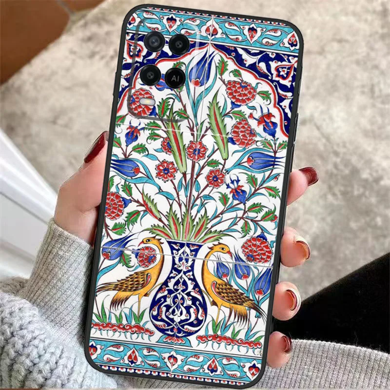 Ancient Floral Tiles Case For OPPO A78 A98 A18 A58 A96 A76 A16 A5 A9 A53 A15 A17 A77 A52 A72 A74 A94 A54 A57 S