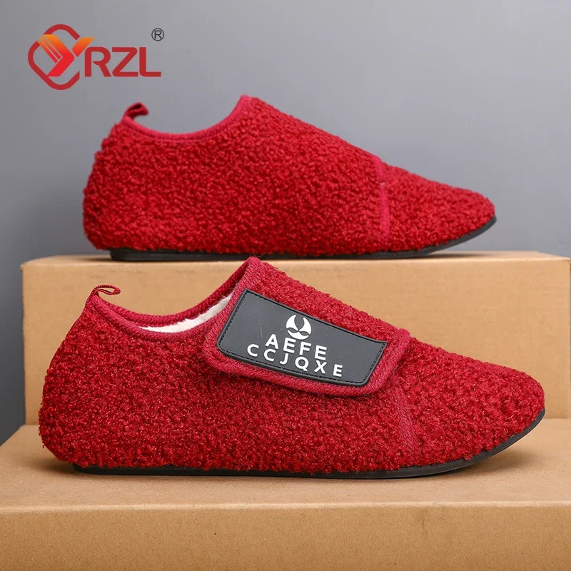 YRZL zapatos de algodón de invierno para hombre, zapatillas ligeras sin cordones cálidas, mocasines de algodón de felpa para dormitorio y hogar,