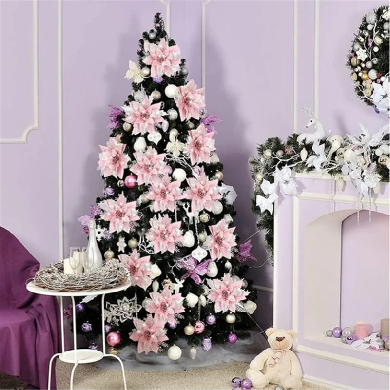 

ABYS-20PCS 14.5Cm Glitter Artificial Christmas Flowers Merry Christmas Tree Decoration Happy New Year Ornaments Xmas