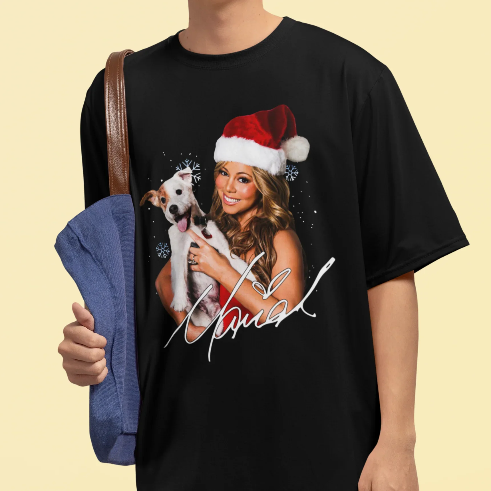 

2025-26 Summer Christmas Mariah Carey with A Dog Graphic 100% Pure Cotton Printed Rapper Hip-hop Trend T-shirt Unisex Oversized