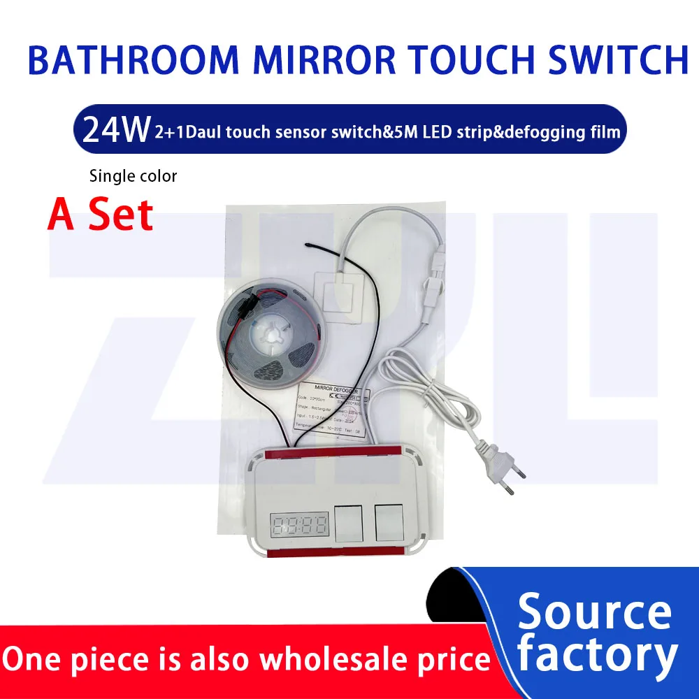 Touch Mirror Sensor Switch 24W Smart bathroom cabinet with time mirror5m  LED strip2835 120D Anti-Fog strip light controller 2A