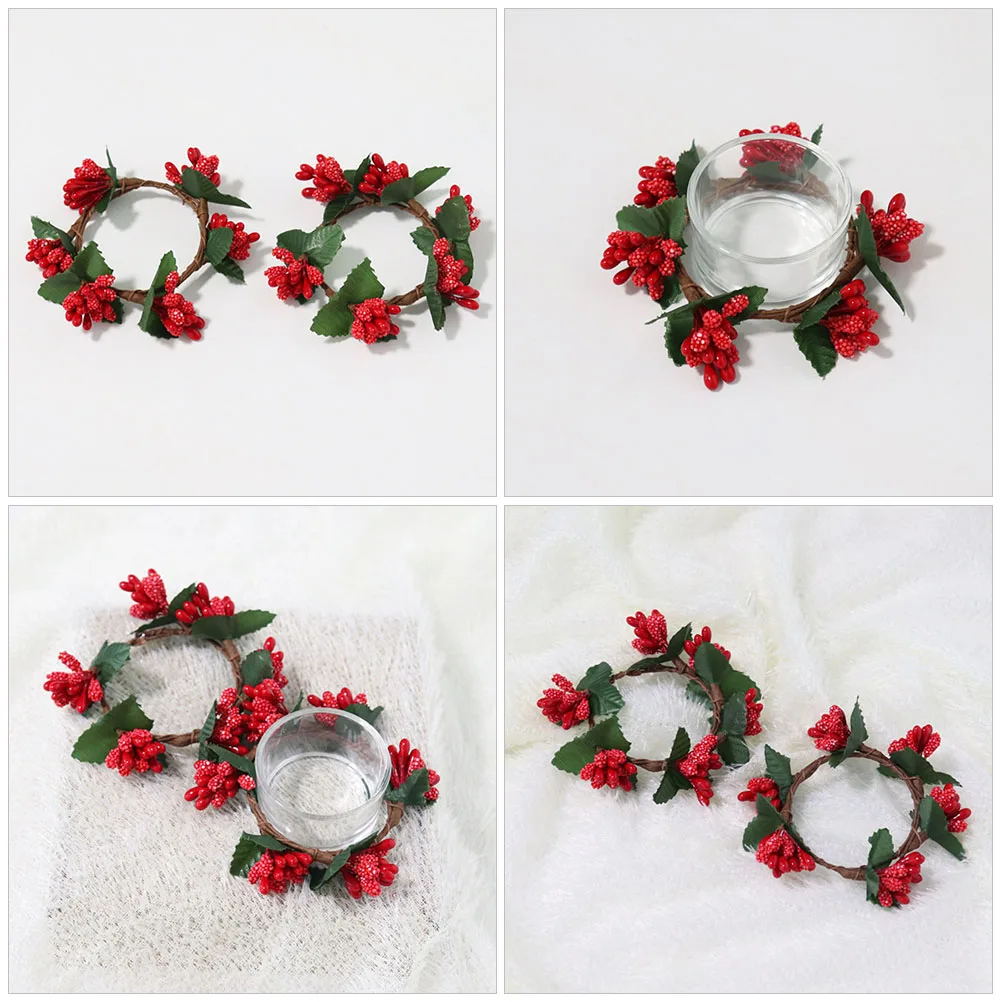 

5pcs Napkin Rings Wreath Red Berries Decor Small Candlestick Ornaments Berry Floral Table Christmas Wreaths Holiday