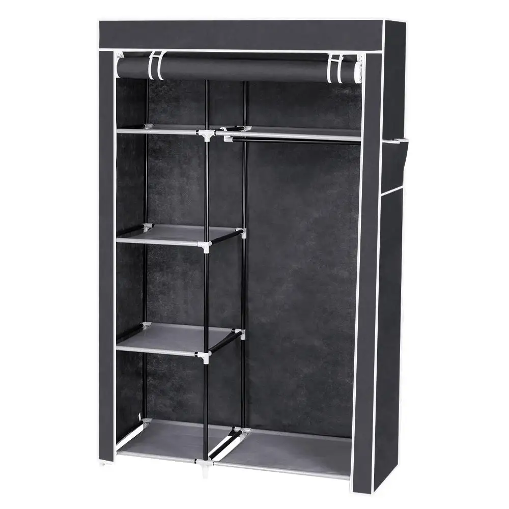 64-Inch Portable Closet Storage Organizer - Gray Wardrobe Clothes Rack with Shelves for Home & Bedroom