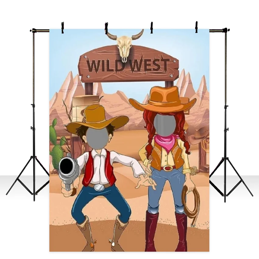 

Wild West Cowboy Cowgirl Backdrops Children Birthday Party Decor Custom Face In Holes Backgrounds Photo Booth Supplies Banner