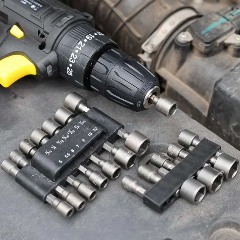 9/14Piece Hexagon Nut Driver Drill Bit Steel Socket Screwdriver Wrench Set Drill Bit Adapter Electric Impact Bolt Handle Tools