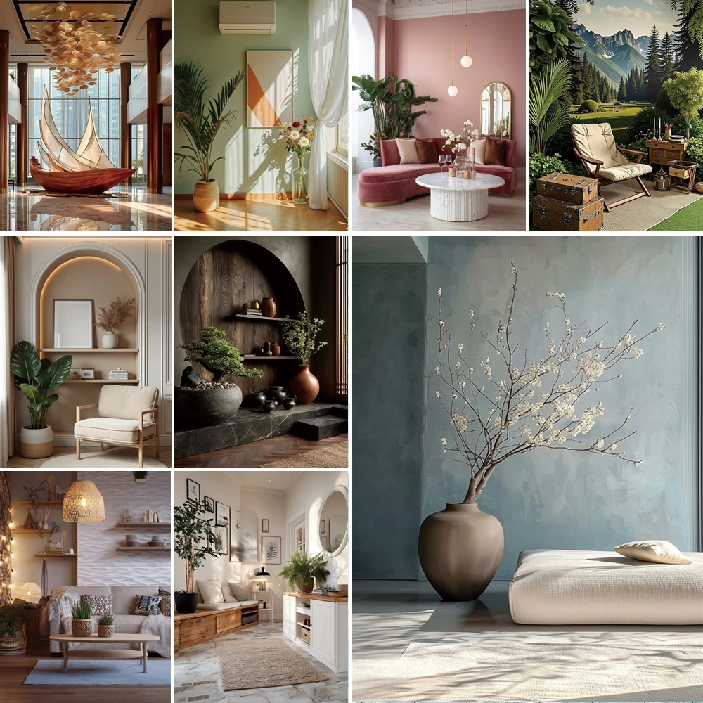 

MOON.QG Clean Interior Backdrop Sofa Plant Shelf Photo Background Accessories Photocall Photography Portrait Wallpaper Photocall