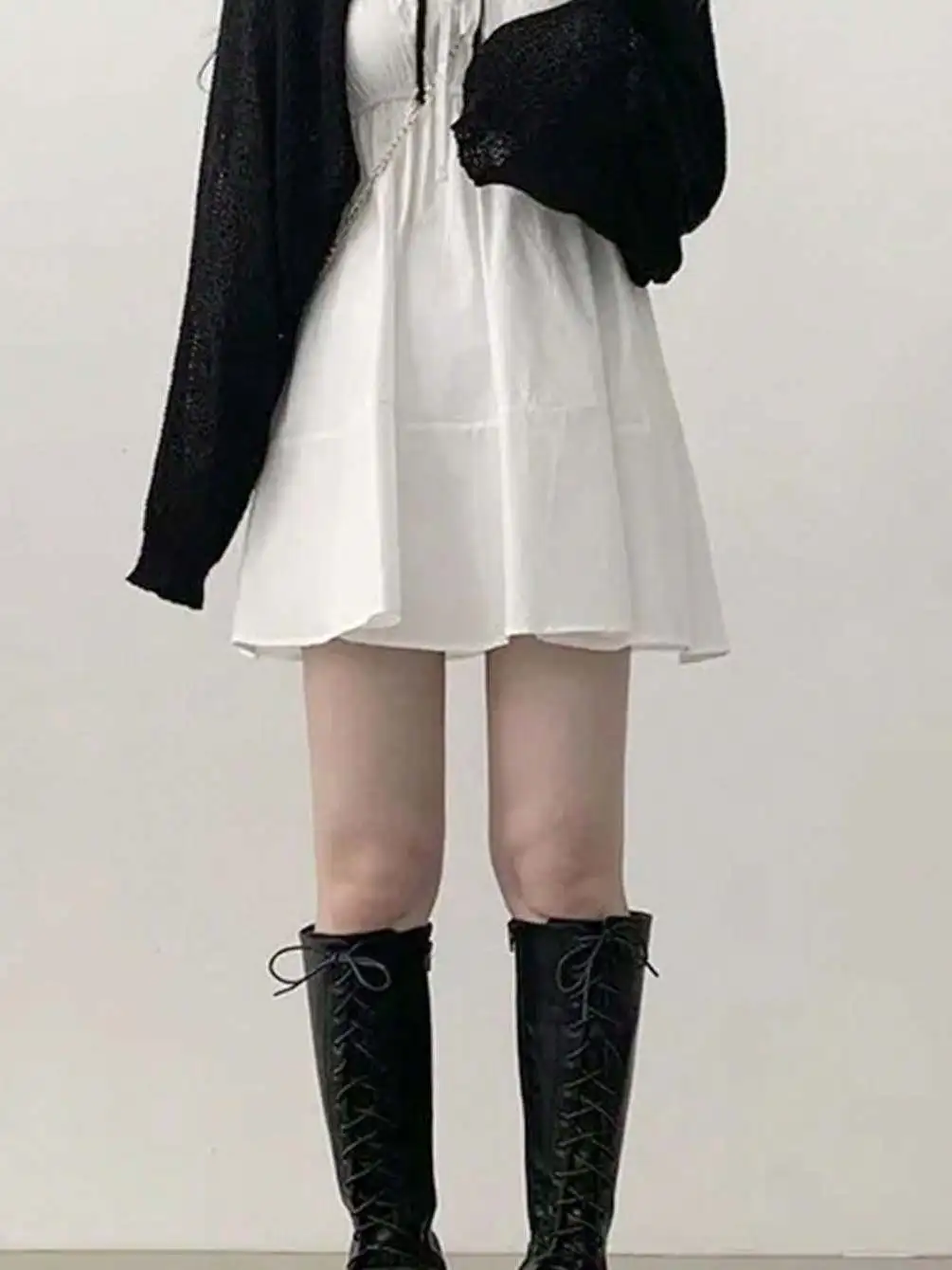 Koreański elegancki kardigan z dzianiny z jedwabiu lodowego chroniący przed słońcem, narzutka na ramię, długi sweter z wiązaniem na sznurku.