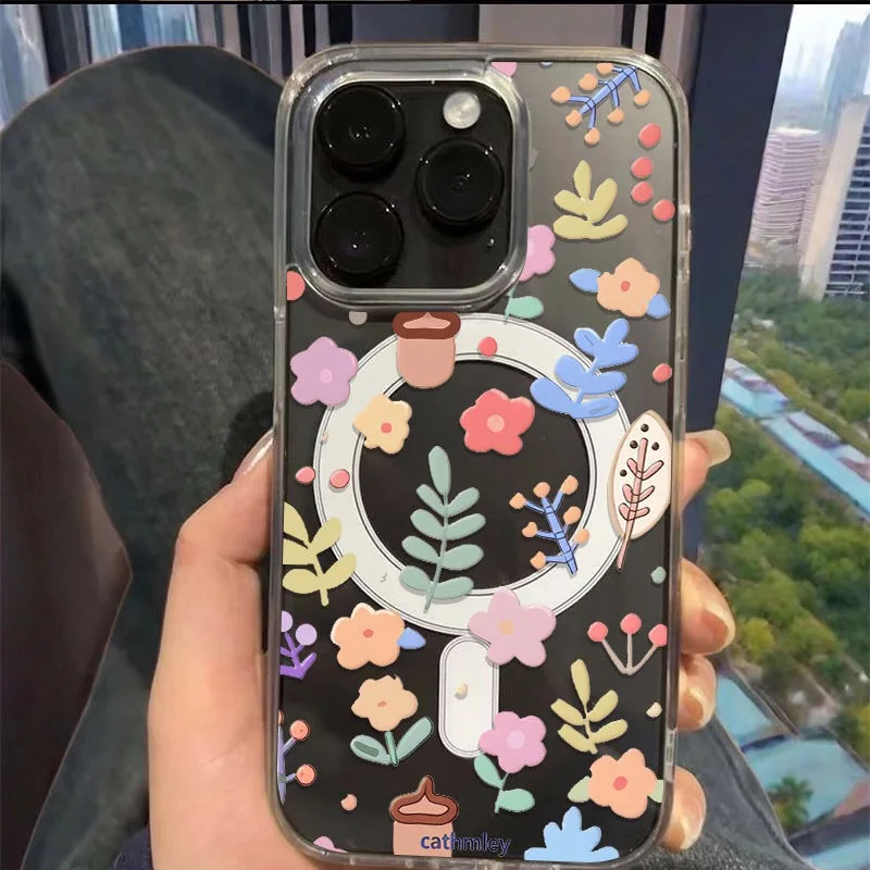 SEIRASSIM cute flowers Magnetic phone case for iphone 16 pro max 15 plus 14 13 11 12 back cover for iphone xr xs x 7 8 p se2 se3