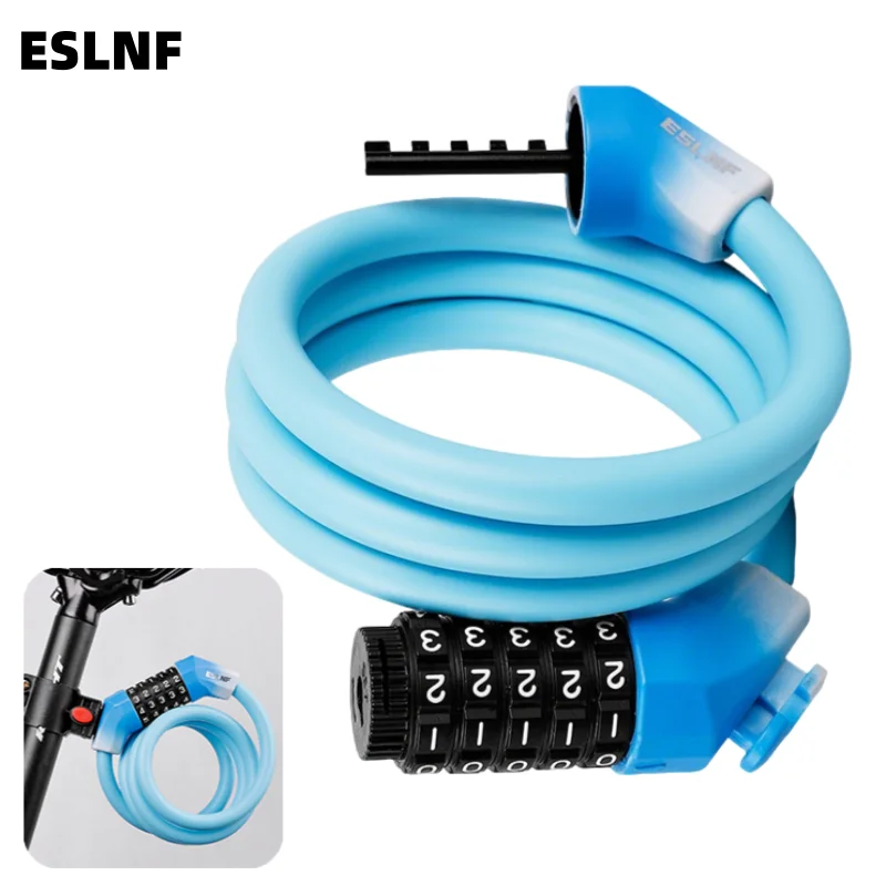 ESLNF カラフル5桁パスワード自転車ケーブルロック 1.2mスチールコードセキュリティ盗難防止ロック サイクリングバイク用