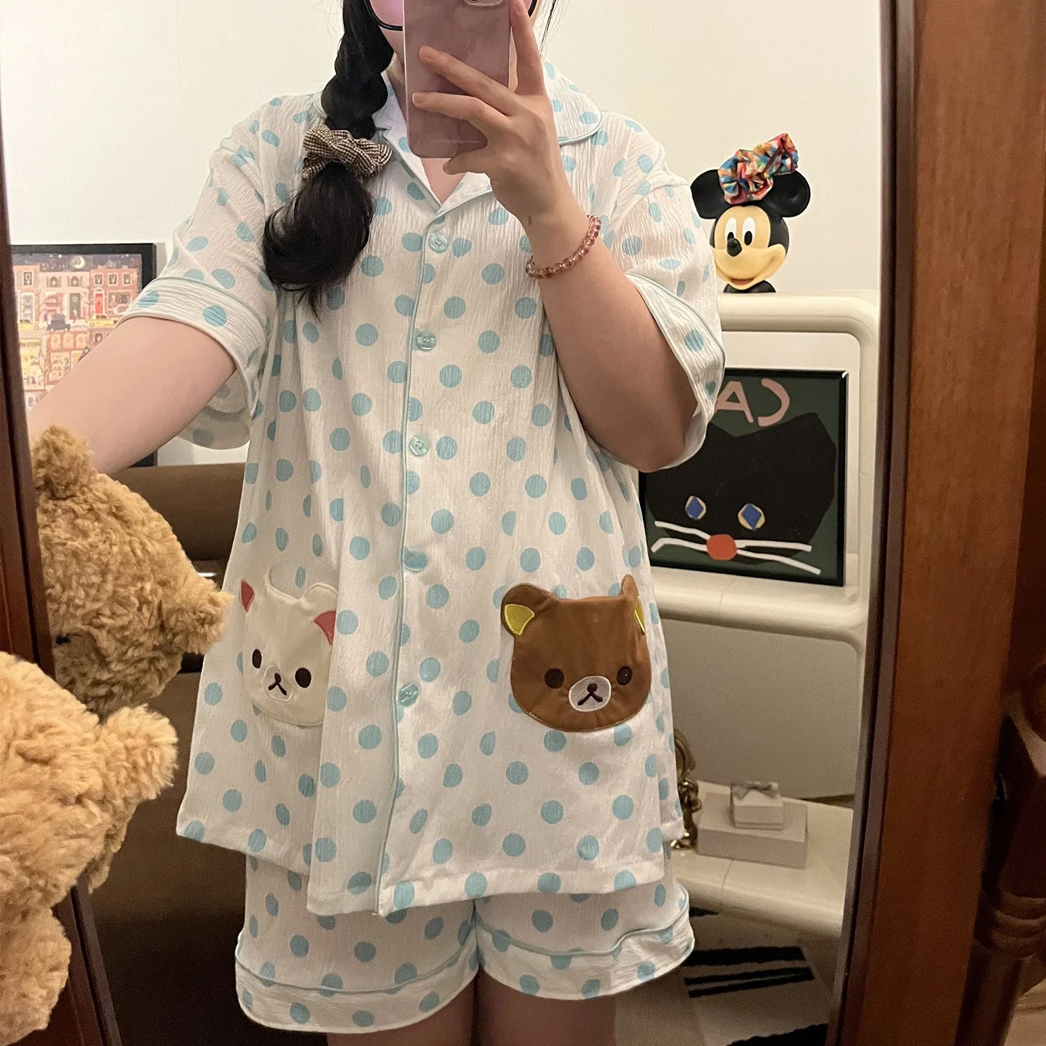 

Korean Sle Cotton Pajamas for Women Summer Lightweight ort Sve Rilakkuma Cartoon Home Clothes Comfortable Spwear