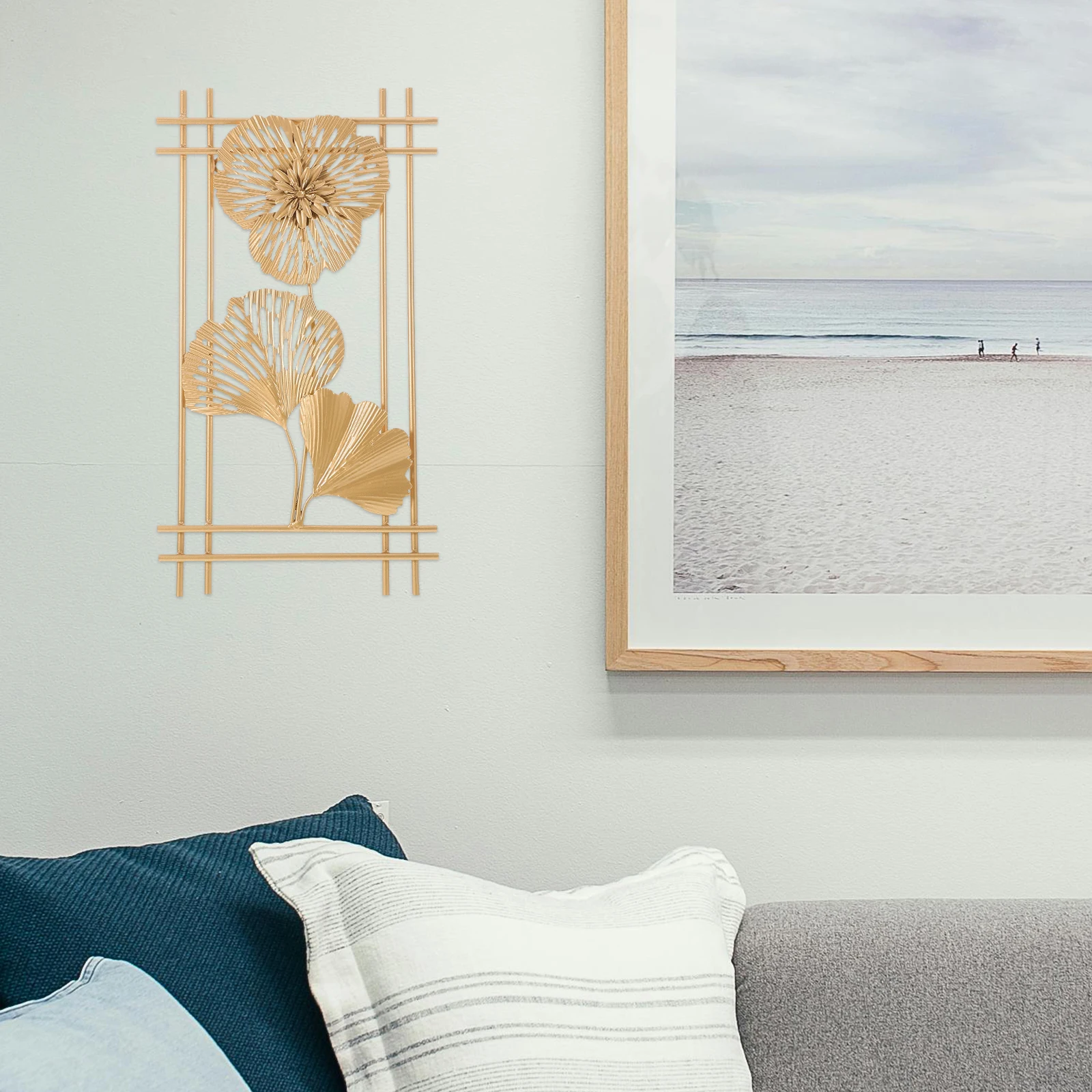 

1pcs Golden 3D Ginkgo Leaves Metal Wall Art Decor Flower Design Iron Home Decoration For Living Room Bedroom Office Easy