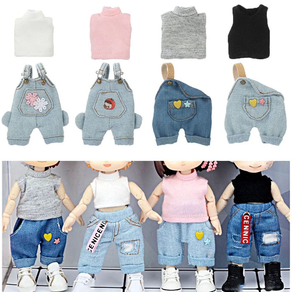 Cute Miniature Jeans Daily Casual Wear Blouse Shirt Vest Bottom Handmade Doll Pants For 1/12 Doll Clothes Accessories