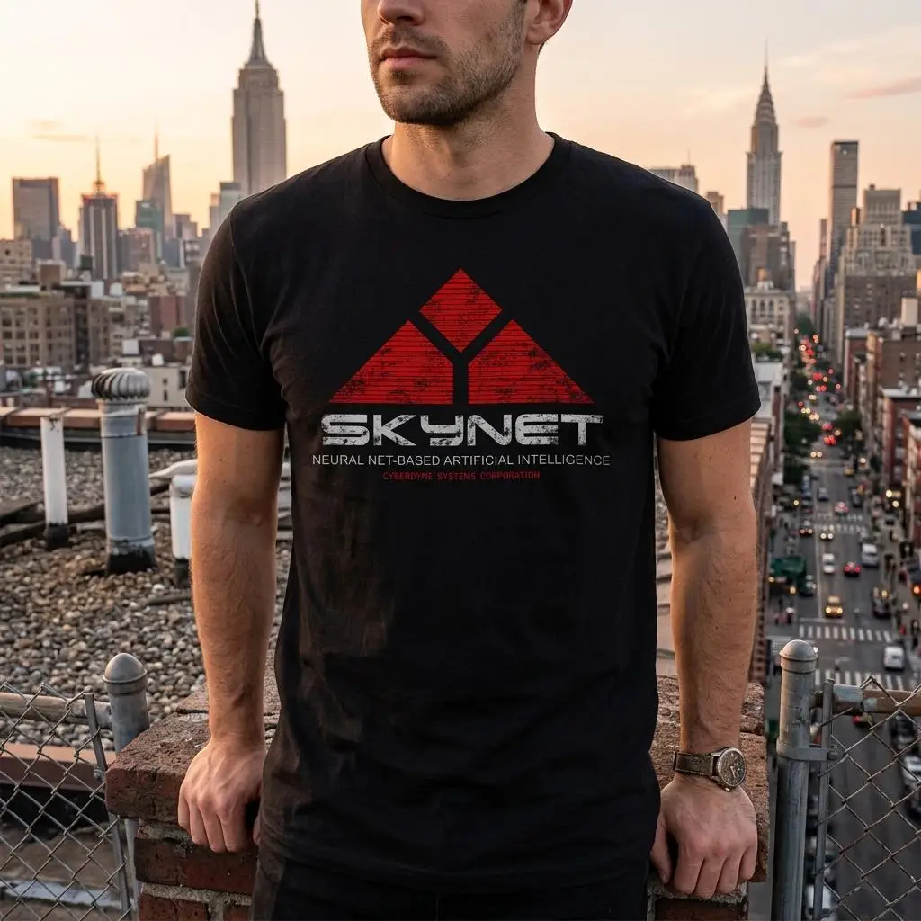 Abgenutztes, seltenes Skynet Cyberdyne Systems Shirt - Retro 80er Sci-Fi-Film T-Shirt, beliebtes Unisex-Baumwoll-T-Shirt für alle Jahreszeiten – Detail 4