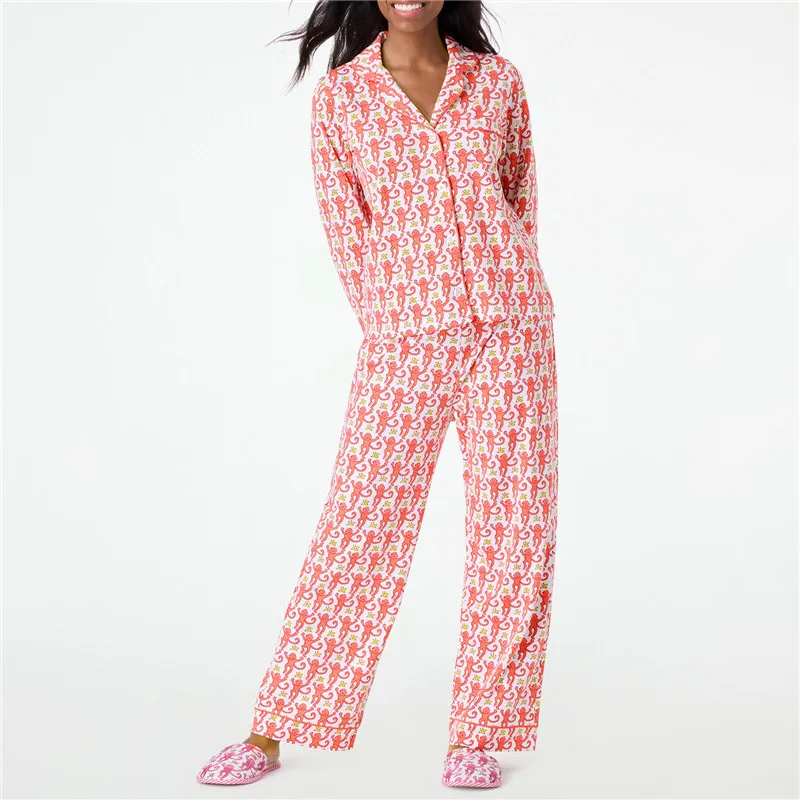 الأسطوانة أرنب القرد منامة Preppy Pjs لطيف Pj السراويل مجموعات للنساء Y2k طويلة الأكمام منامة مجموعة 2 قطعة المتسكعون