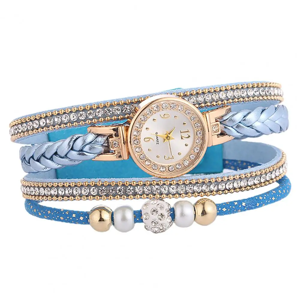 Quartz Horloge Luxe Vrouwen Horloge Multi Lagen Wikkel Rond Strass Gevlochten Elegante Armband Horloge Armband Horloges Dames