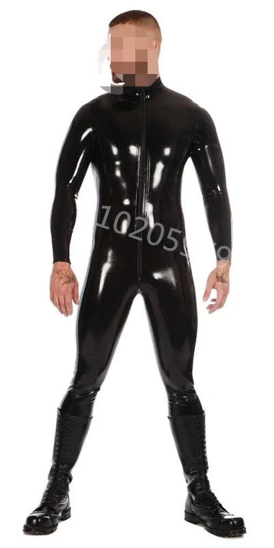 

Sexy Red Latex Fetish Sexy Latex Rubber Front Zip Catsuit Men Sexy Fetish Rubber Club Bodysuits plus size without socks