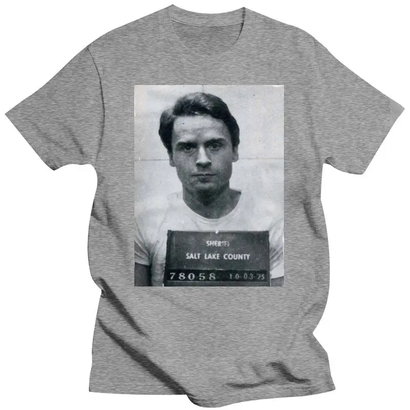 Camiseta de alta kvalitet de Boardrippaz، camiseta de Ted Bundy Mugshot Manson Dahmer سلسلة القاتل التسلسلي؟ Rder، 2024