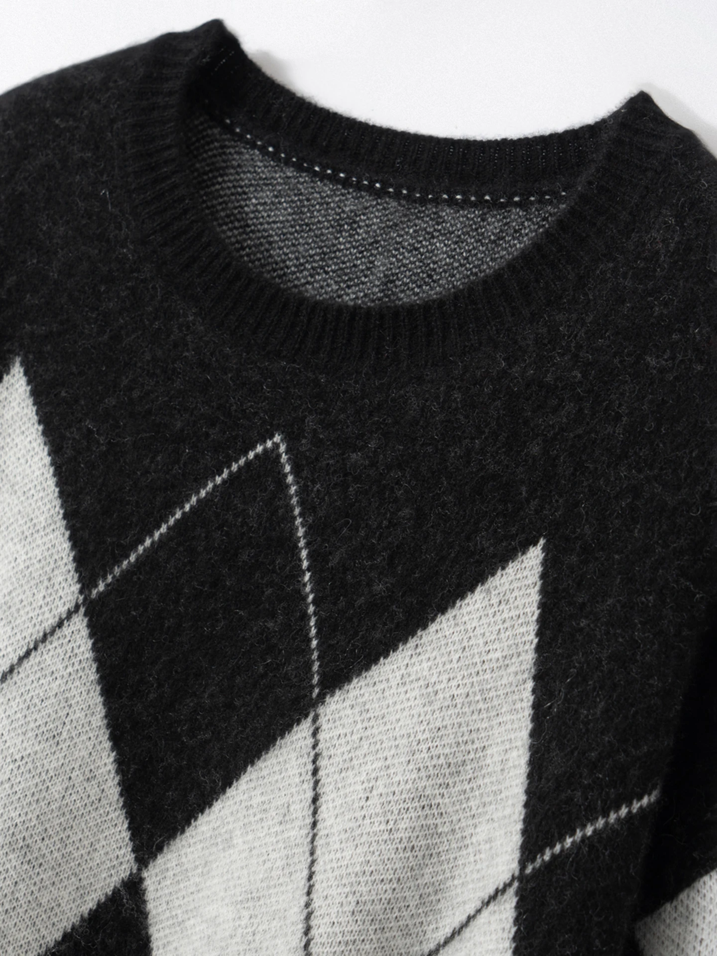 

TLOML New Women's 100% Cashmere Sweater O-neck Argyle Long Pullover Autumn Winter Thicken Soft Warm Cashmere Knitwear Loose Tops