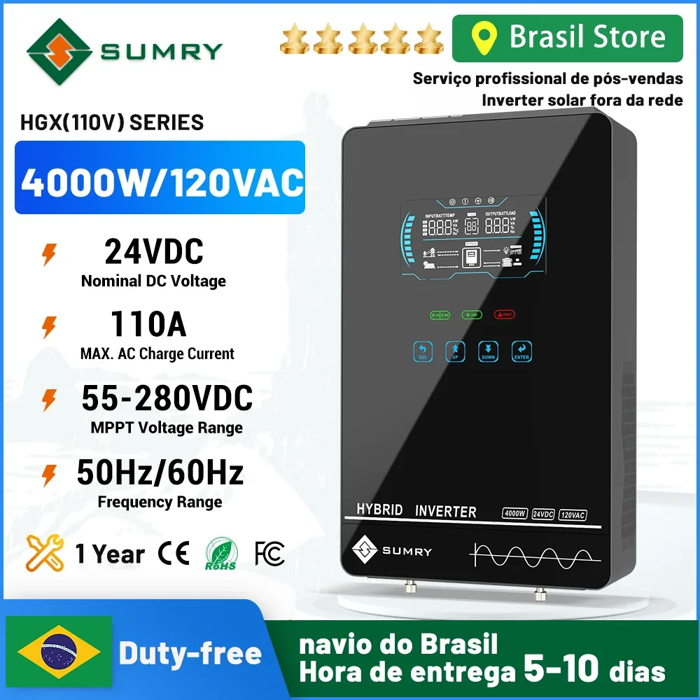 SUMRY Power Solar Inverter Off Grid system 4KW 24v 110/120v Pure Sine Wave MPPT Solar Charger Power Home Inversor