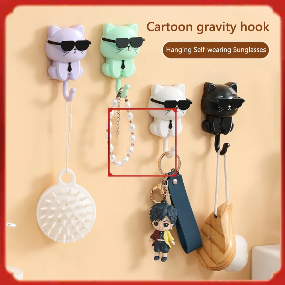 Waterproof Cute Plastic Cartoon Cat Hooks House Wall Key Holder Self Adhesive Hook For Kitchen Bathroom Home Keyhanger accessori