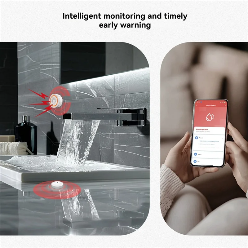 N82R Tuya Zigbee Remote Controlled Smart Water Sensor For Detecting Water Leaks And Overflow