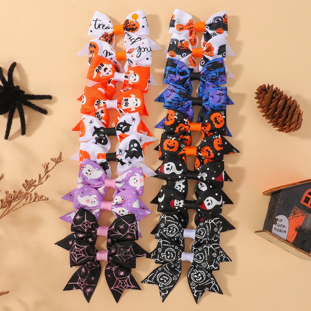 10/20 Stück Halloween-Schleifen mit Haarspange für Babys, handgefertigt, bedruckt, Kürbiskopf, Festival, Party, Urlaub, Kinder-Haarschmuck