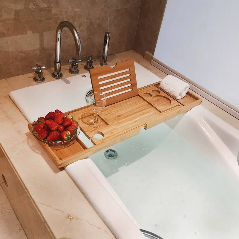 

New Adjustable Home Wooden Bath Tray Bamboo Bathtub Rack Bathroom Accessories Storage Shelf Tray Stand ​Retractable Bath Bracke