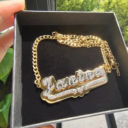 Custom Name Stainless Necklaces For Women Men Personalized 3D Nameplated Pendant with Diamond Memorial Anniversary Gift Jewelry