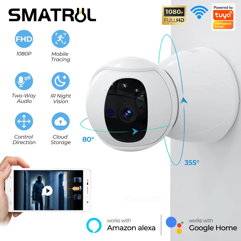 Tuya Smart Camera 1080P FHD CCTV Camera AI Auto Tracking PIR Motion Human Detection Camera Two Way Voice Call Indoor