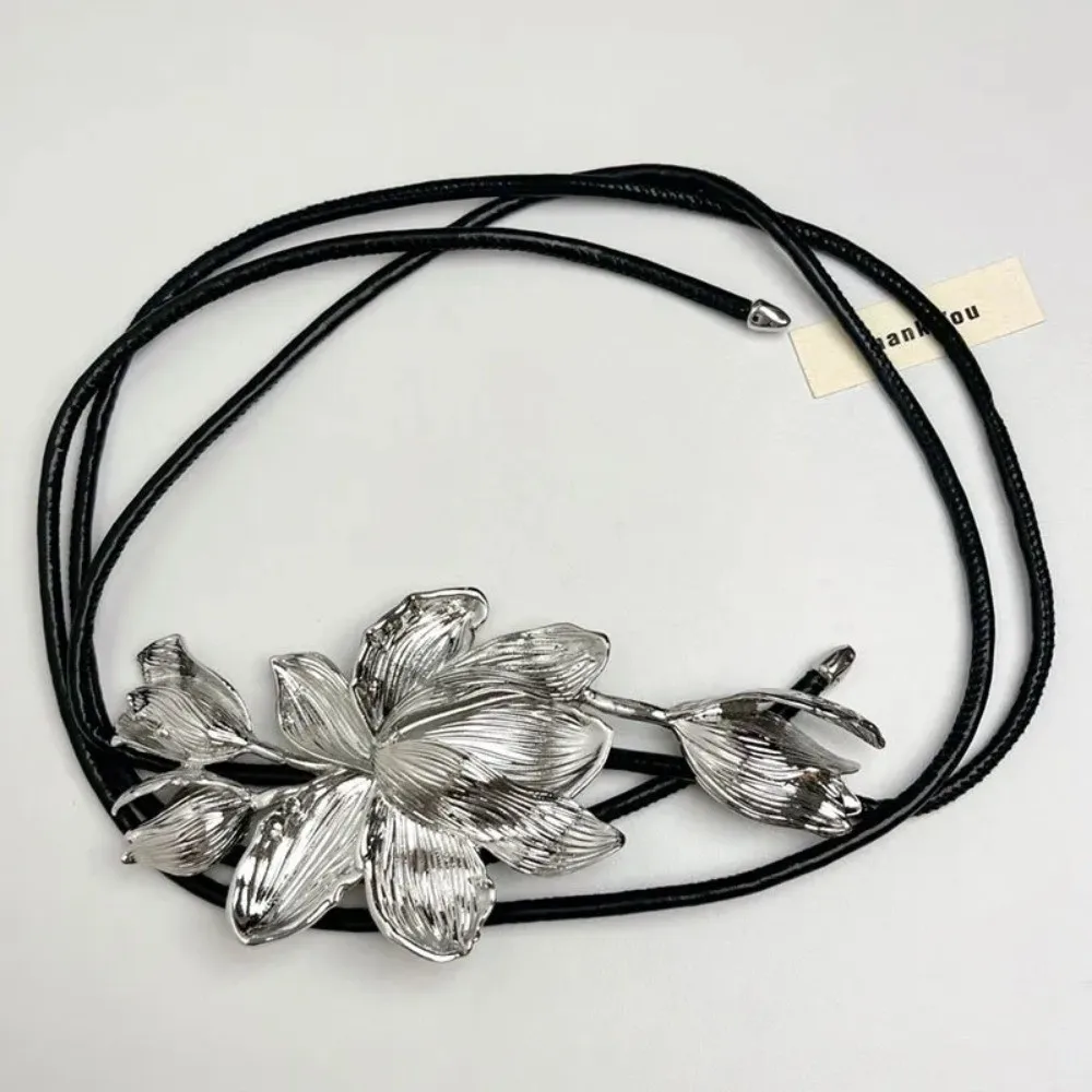 Versatile Adjustable Golden Tulip Belt Vintage PU Metal Flower Waist Chain Waistband Jeans Decor Exaggerated Belt Party