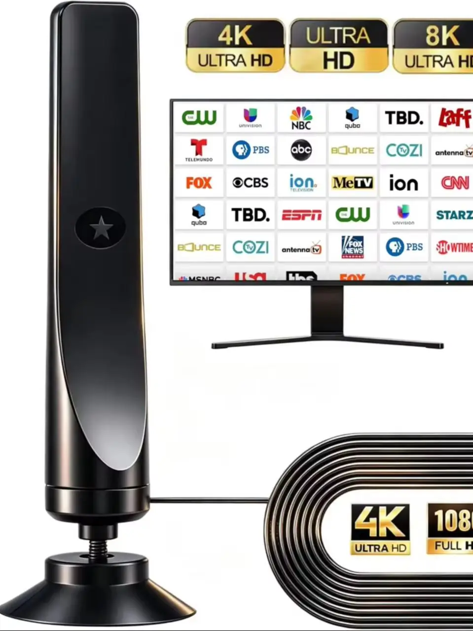 Cyfrowa antena HDTV wewnętrzna ze wzmacniaczem, antena DAB o zasięgu 500 mil, Ultra HDTV ze wzmacniaczem VHF/UHF, szybka reakcja, antena 4K do telewizorów — 2