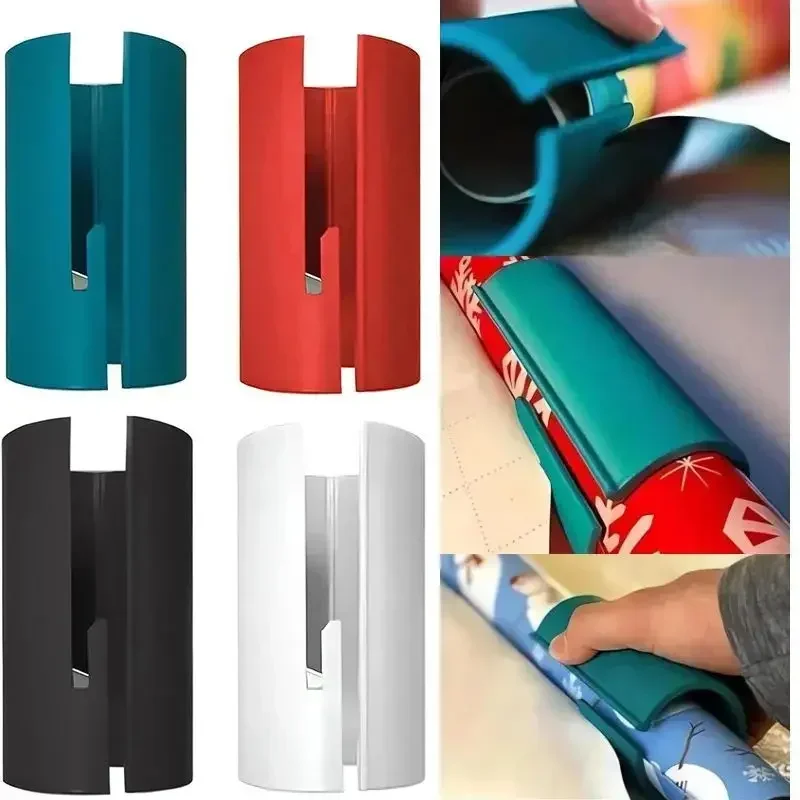 1Pc Wrapping Paper Cutter Tool Tube Portable Plastic Christmas Paper Cutter Safe Roll Cutting for Household Arts Crafts Cutting