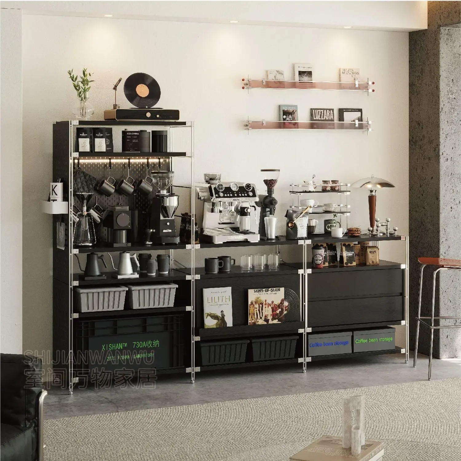 # Bauhaus Black Shelf Display Cabinet Multi-layer Storage Rack Home Living Room Wall Shelf Display Cabinet Storage Organization